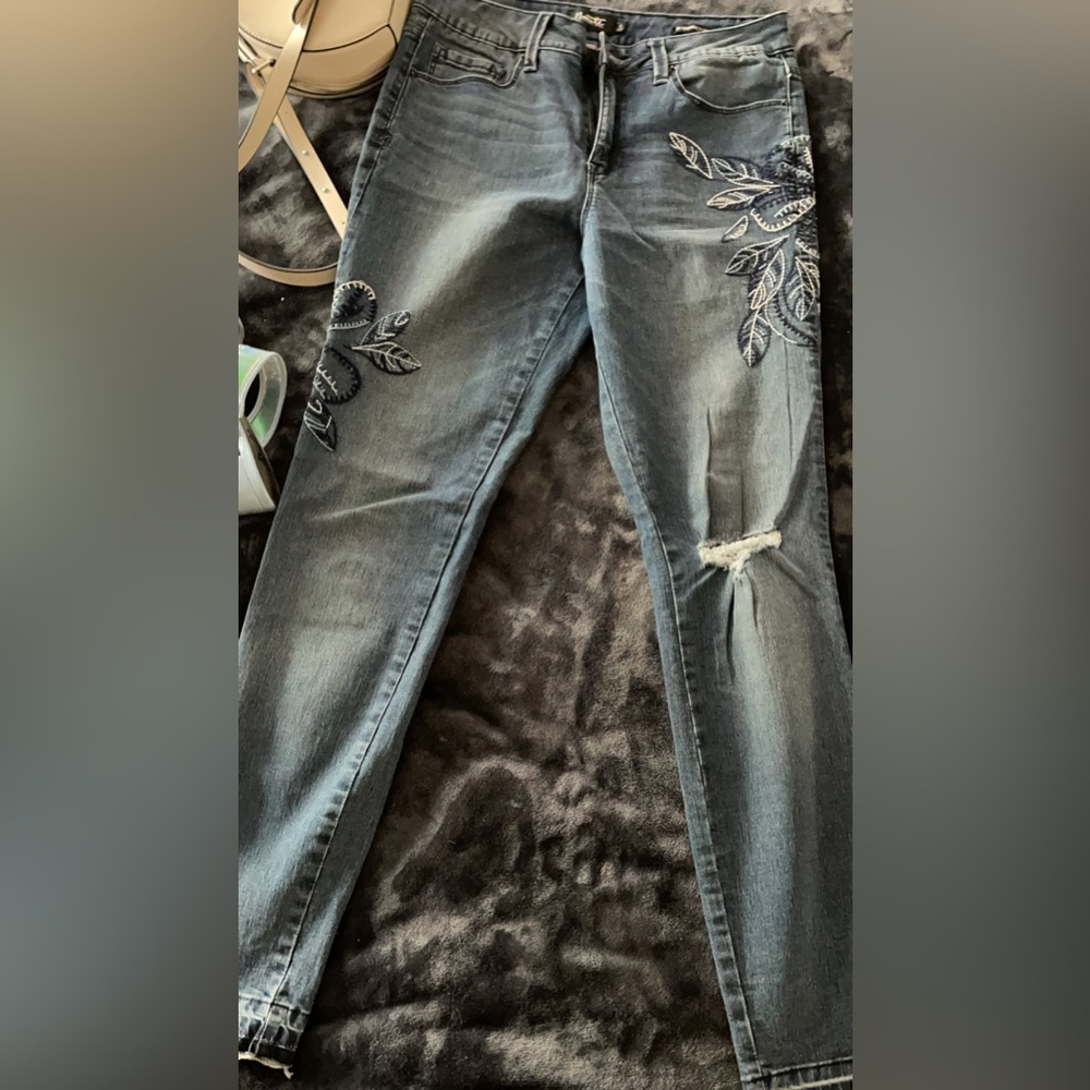 Nanette Lepore Skinny Ripped Jeans With Embroidered Fl